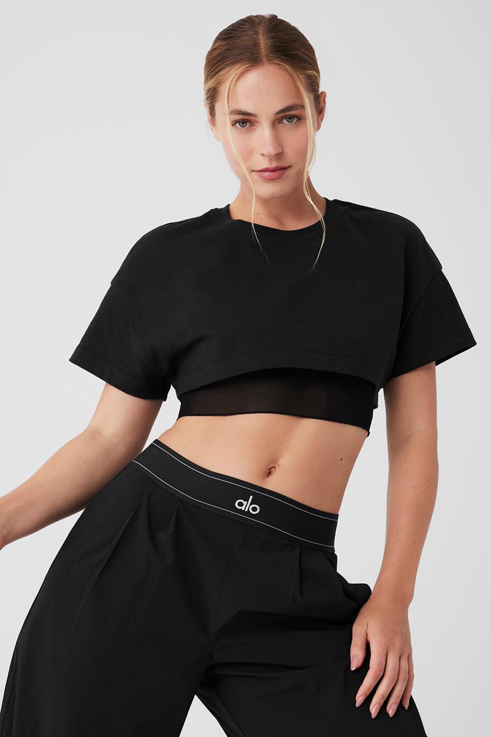 μπλουζακια για τρεξιμο γυναικεια Alo Yoga Made You Look Cropped Short Sleeve μαυρα | Greece  FCRXL-7960