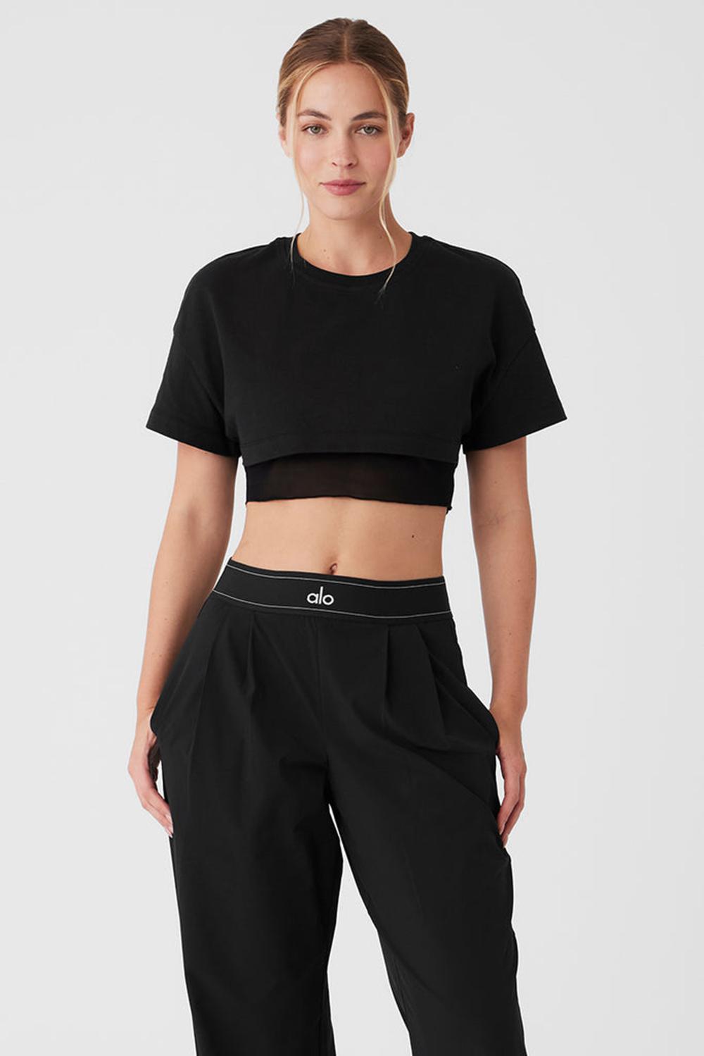 μπλουζακια για τρεξιμο γυναικεια Alo Yoga Made You Look Cropped Short Sleeve μαυρα | Greece  FCRXL-7960