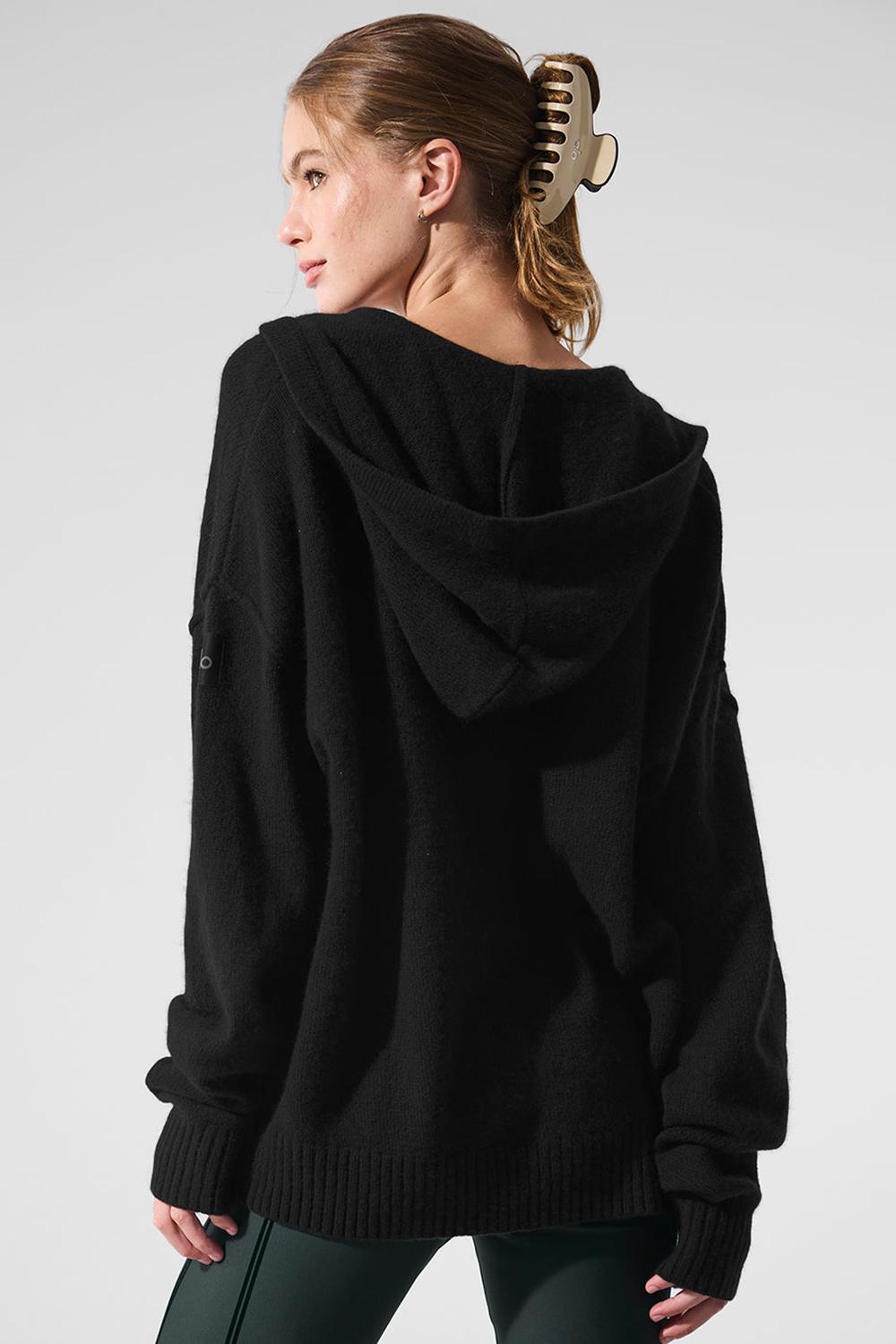 Φουτερ με Κουκουλα γυναικεια Alo Yoga New Class Cashmere Full Zip μαυρα | Greece  DOLUI-6251