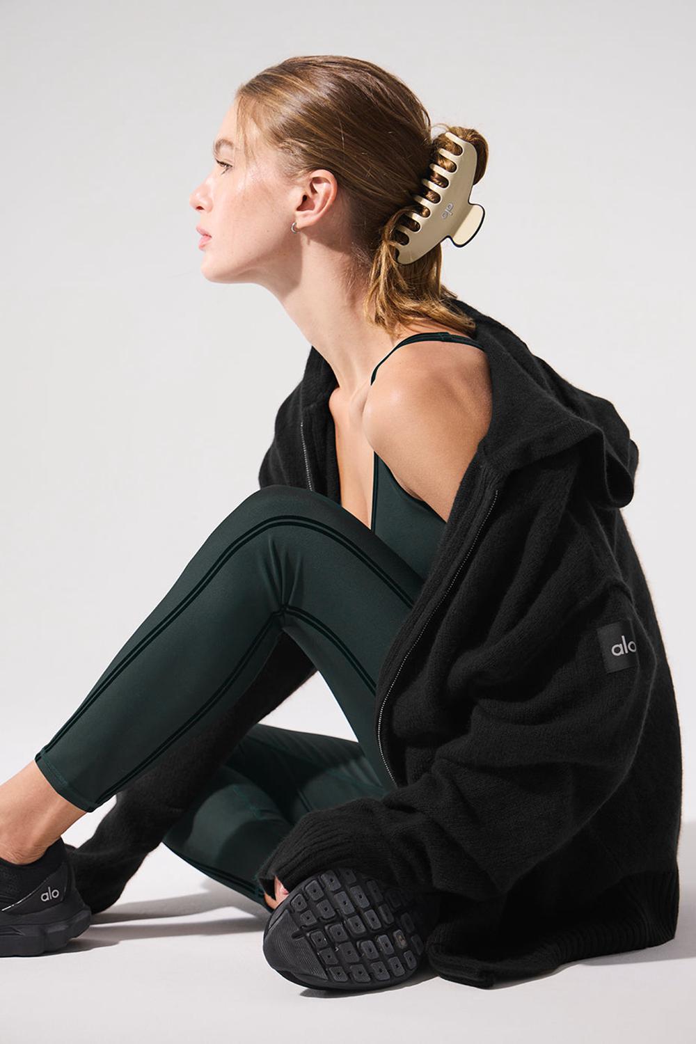 Φουτερ με Κουκουλα γυναικεια Alo Yoga New Class Cashmere Full Zip μαυρα | Greece  DOLUI-6251