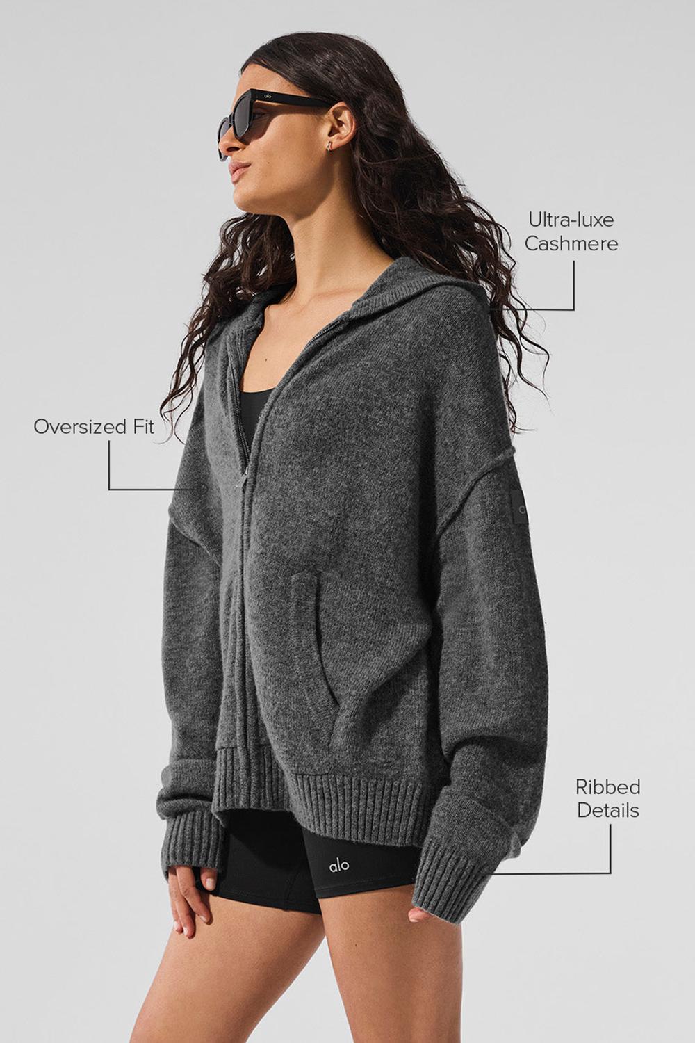 Φουτερ με Κουκουλα γυναικεια Alo Yoga New Class Cashmere Full Zip Πλατίνα γκρι | Greece  WRTJH-8396