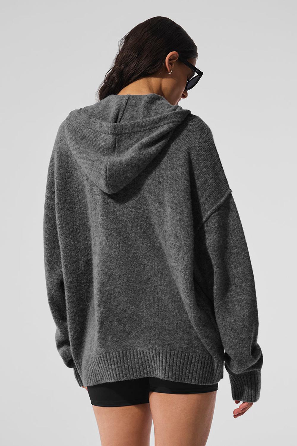 Φουτερ με Κουκουλα γυναικεια Alo Yoga New Class Cashmere Full Zip Πλατίνα γκρι | Greece  WRTJH-8396