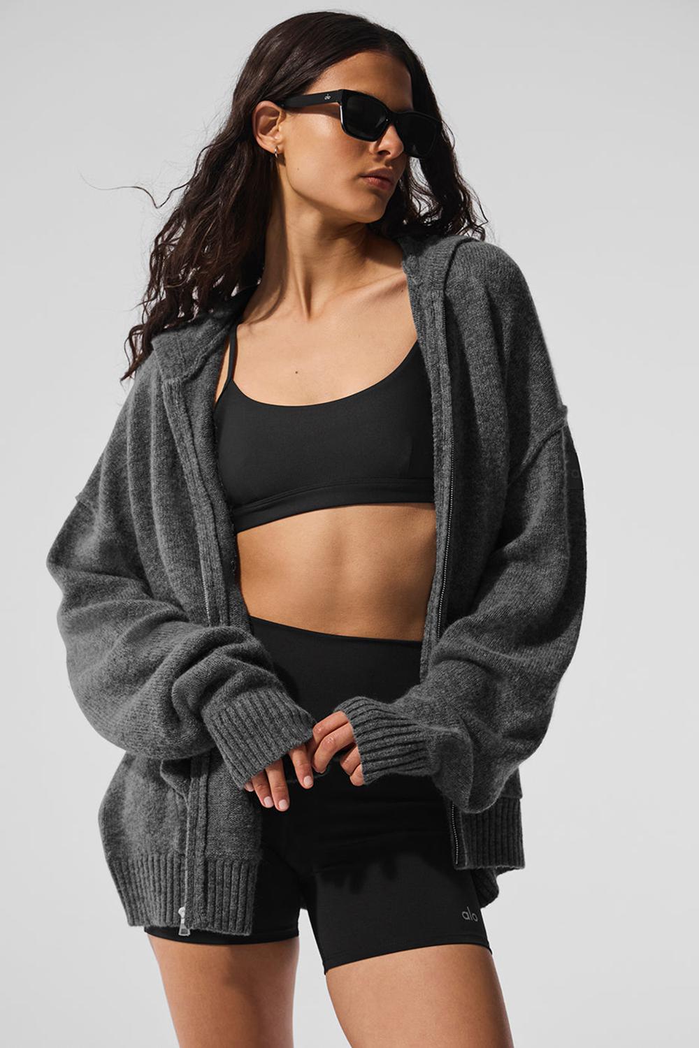 Φουτερ με Κουκουλα γυναικεια Alo Yoga New Class Cashmere Full Zip Πλατίνα γκρι | Greece  WRTJH-8396