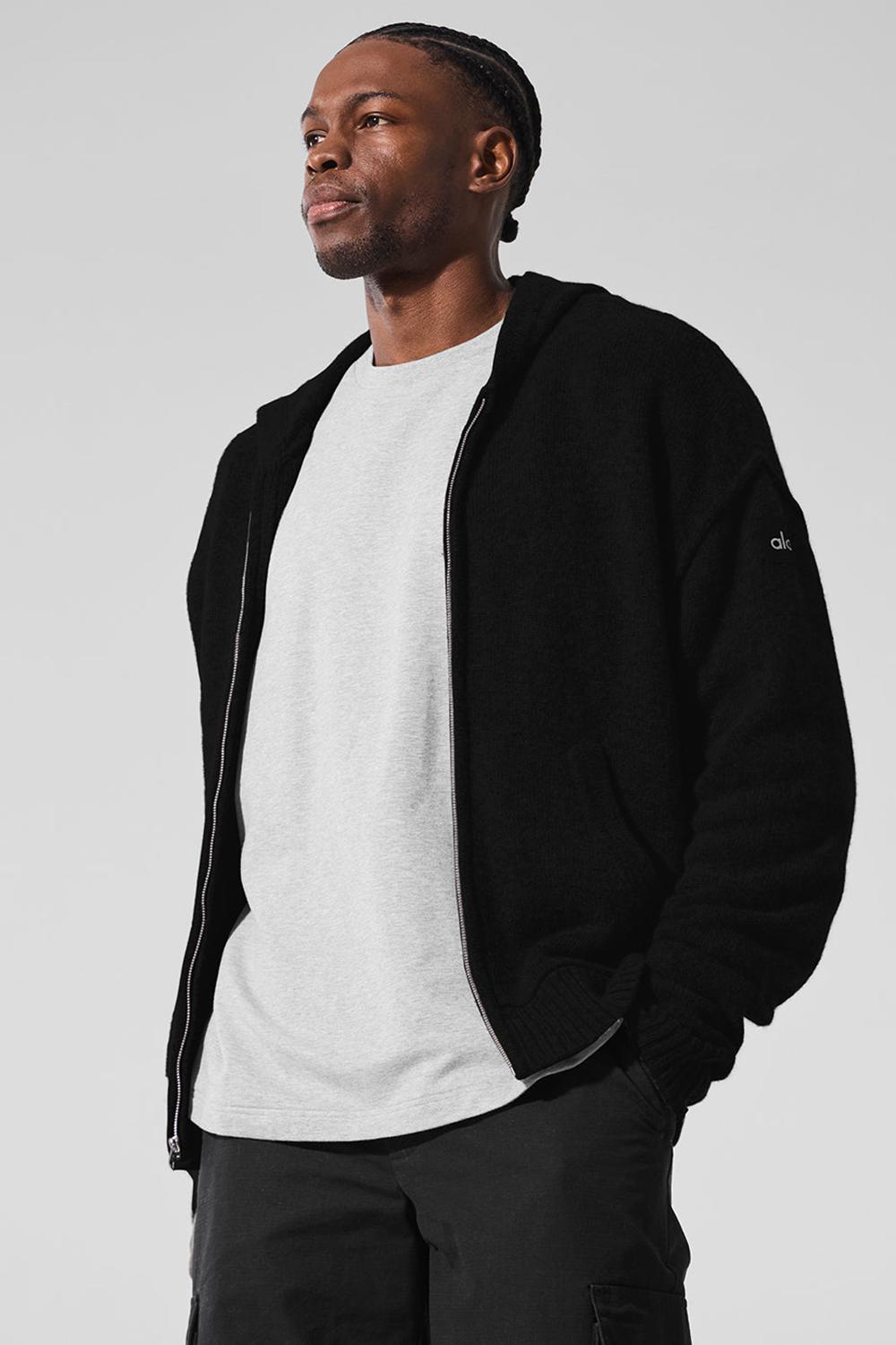 Φουτερ με Κουκουλα ανδρικα Alo Yoga New Class Cashmere Full Zip μαυρα | Greece  VFJNY-8516