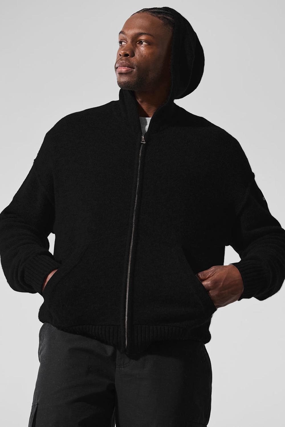 Φουτερ με Κουκουλα ανδρικα Alo Yoga New Class Cashmere Full Zip μαυρα | Greece  VFJNY-8516