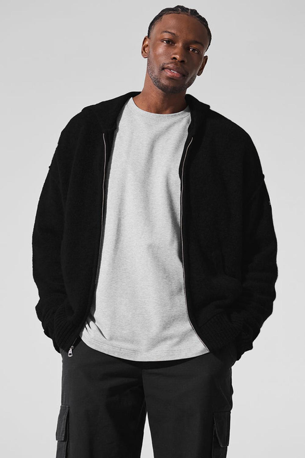 Φουτερ με Κουκουλα ανδρικα Alo Yoga New Class Cashmere Full Zip μαυρα | Greece  VFJNY-8516