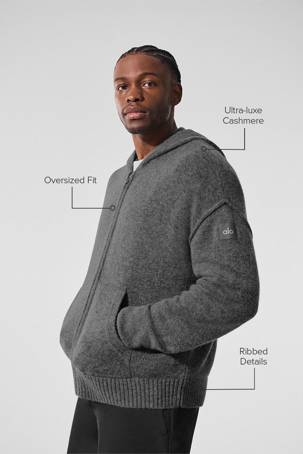 Φουτερ με Κουκουλα ανδρικα Alo Yoga New Class Cashmere Full Zip Πλατίνα γκρι | Greece  YIMXD-0945