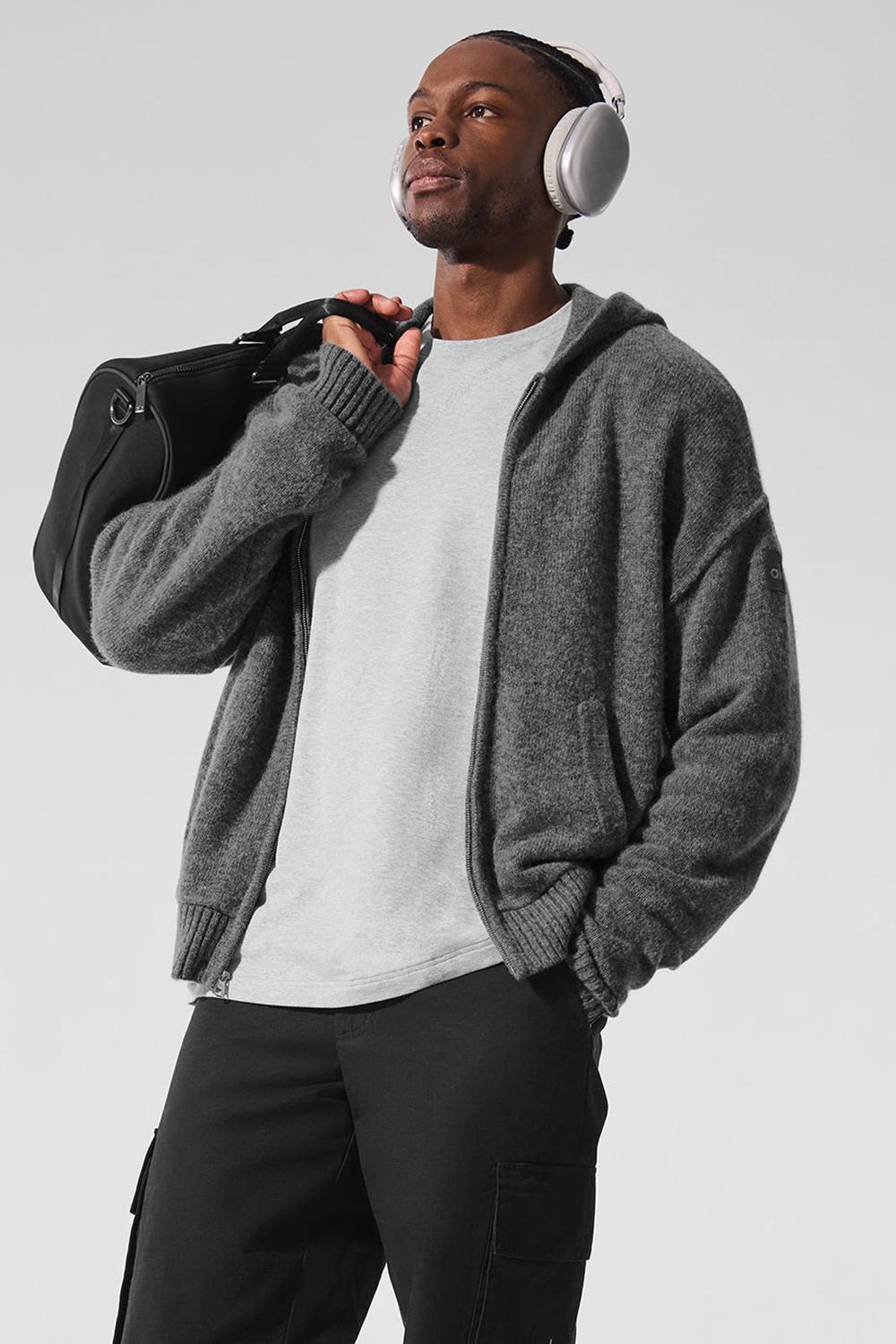 Φουτερ με Κουκουλα ανδρικα Alo Yoga New Class Cashmere Full Zip Πλατίνα γκρι | Greece  YIMXD-0945