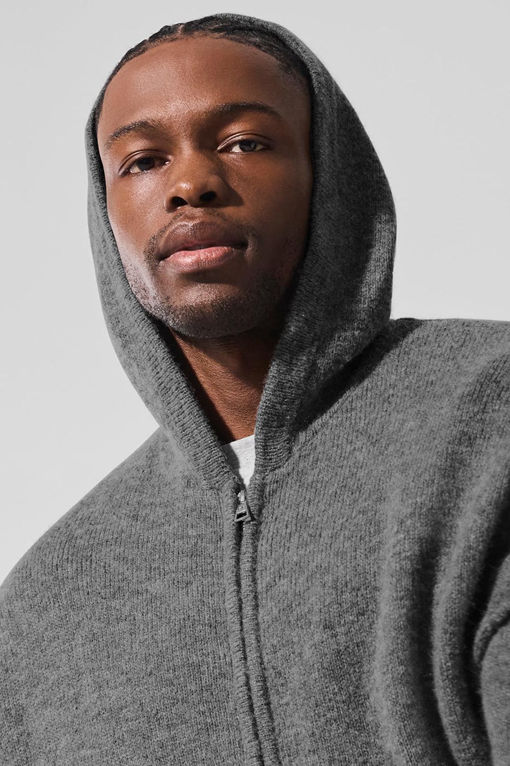 Φουτερ με Κουκουλα ανδρικα Alo Yoga New Class Cashmere Full Zip Πλατίνα γκρι | Greece  YIMXD-0945