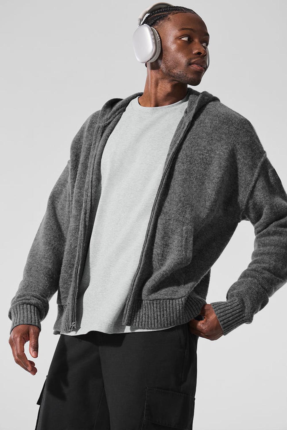 Φουτερ με Κουκουλα ανδρικα Alo Yoga New Class Cashmere Full Zip Πλατίνα γκρι | Greece  YIMXD-0945
