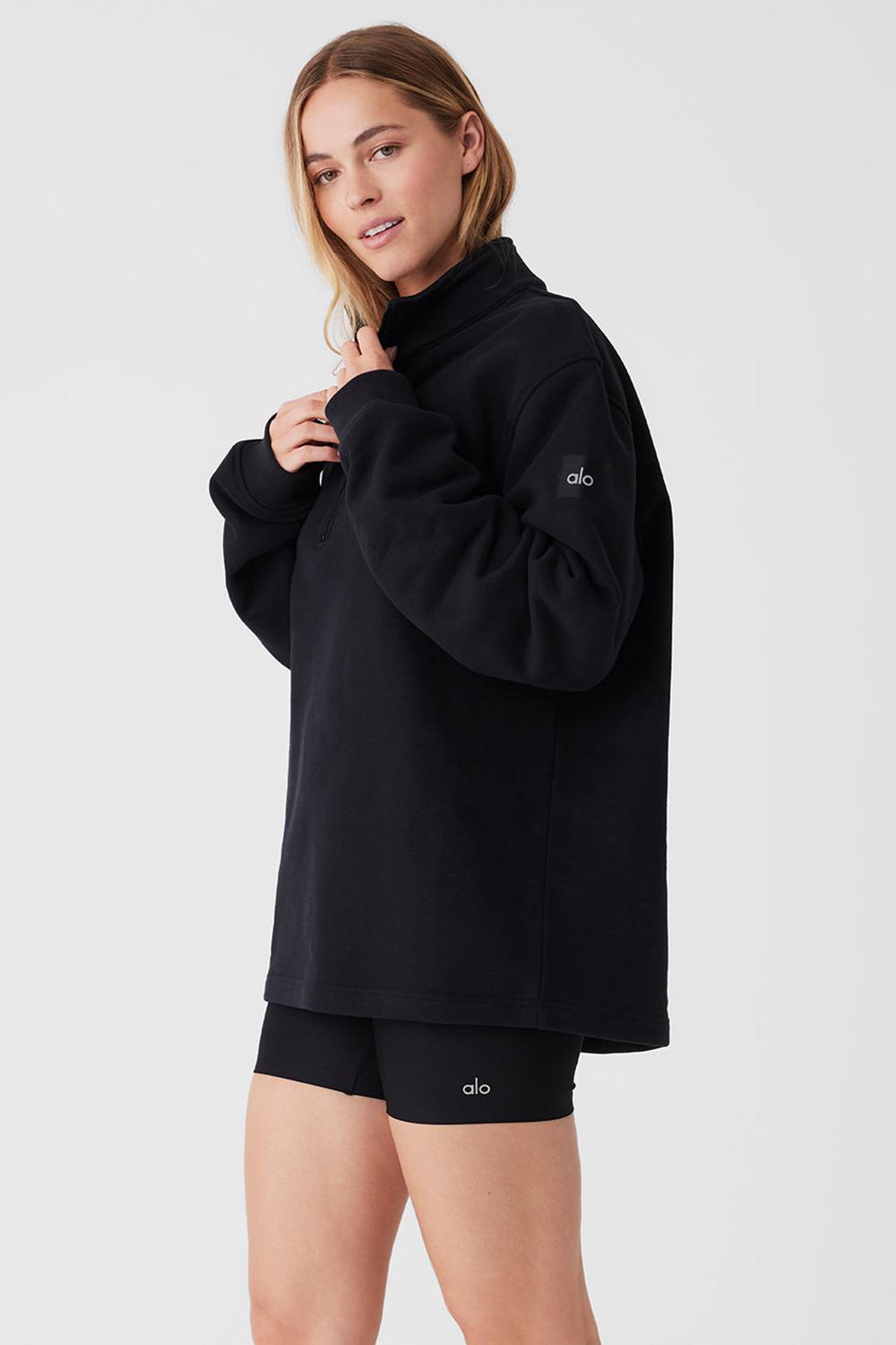 Φουτερ με Κουκουλα γυναικεια Alo Yoga Renown Heavy Weight 1/4 Zip μαυρα | Greece  SLYEU-2174