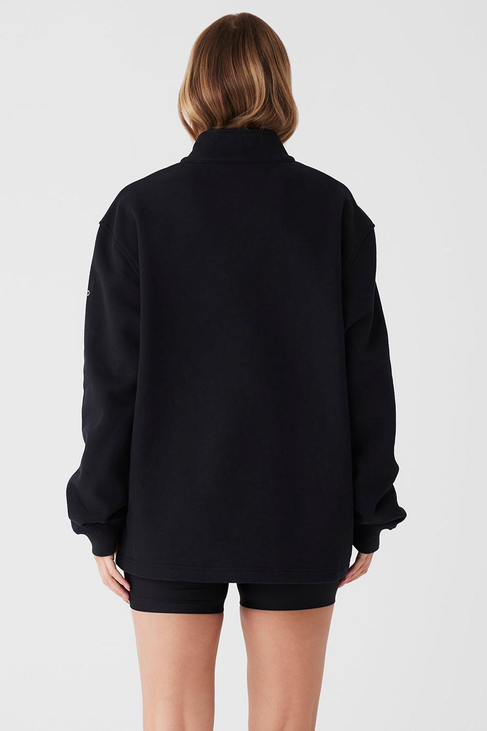 Φουτερ με Κουκουλα γυναικεια Alo Yoga Renown Heavy Weight 1/4 Zip μαυρα | Greece  SLYEU-2174