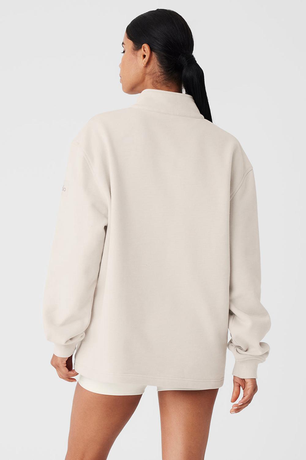 Φουτερ με Κουκουλα γυναικεια Alo Yoga Renown Heavy Weight 1/4 Zip Bone | Greece  YUMJT-5279