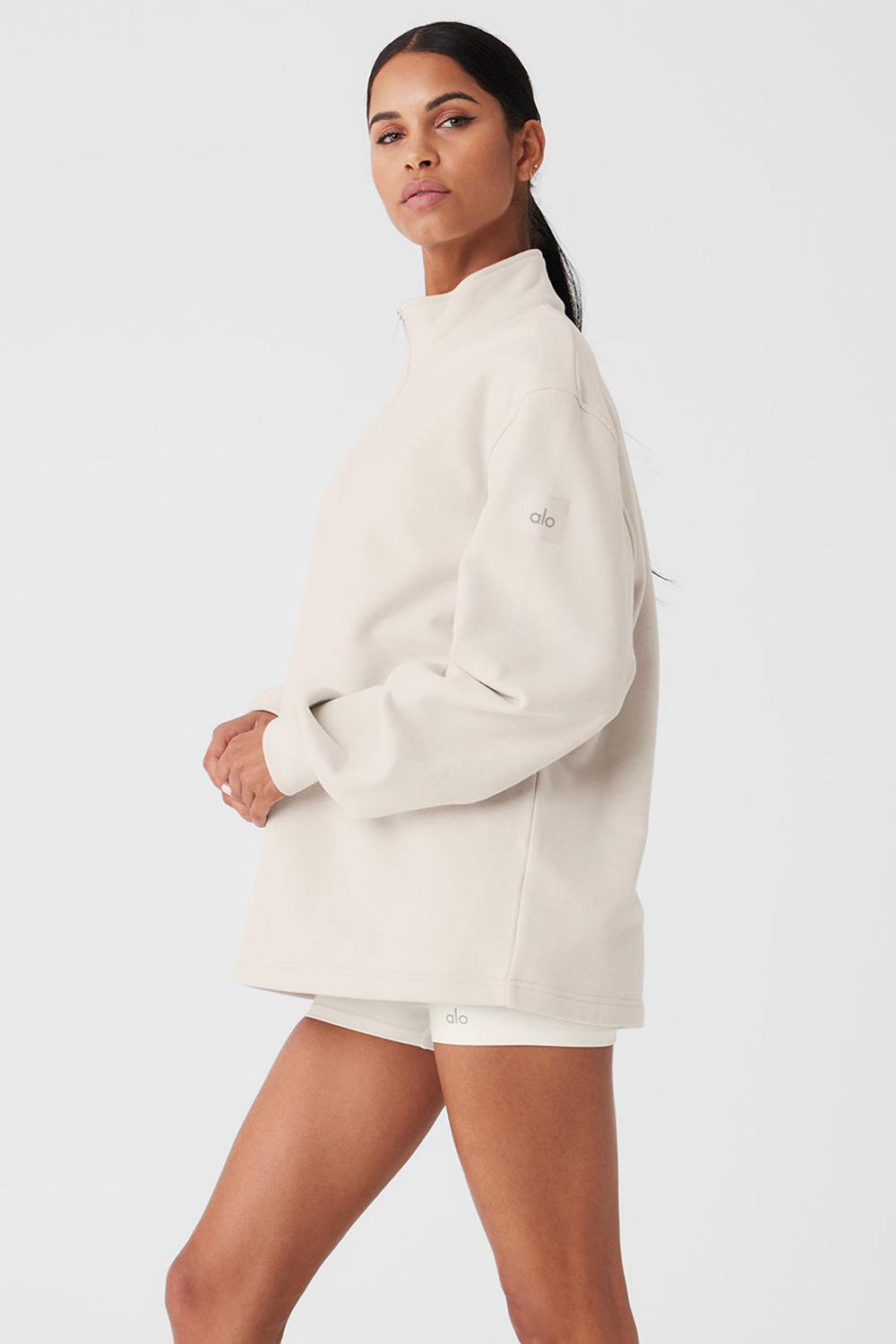 Φουτερ με Κουκουλα γυναικεια Alo Yoga Renown Heavy Weight 1/4 Zip Bone | Greece  YUMJT-5279