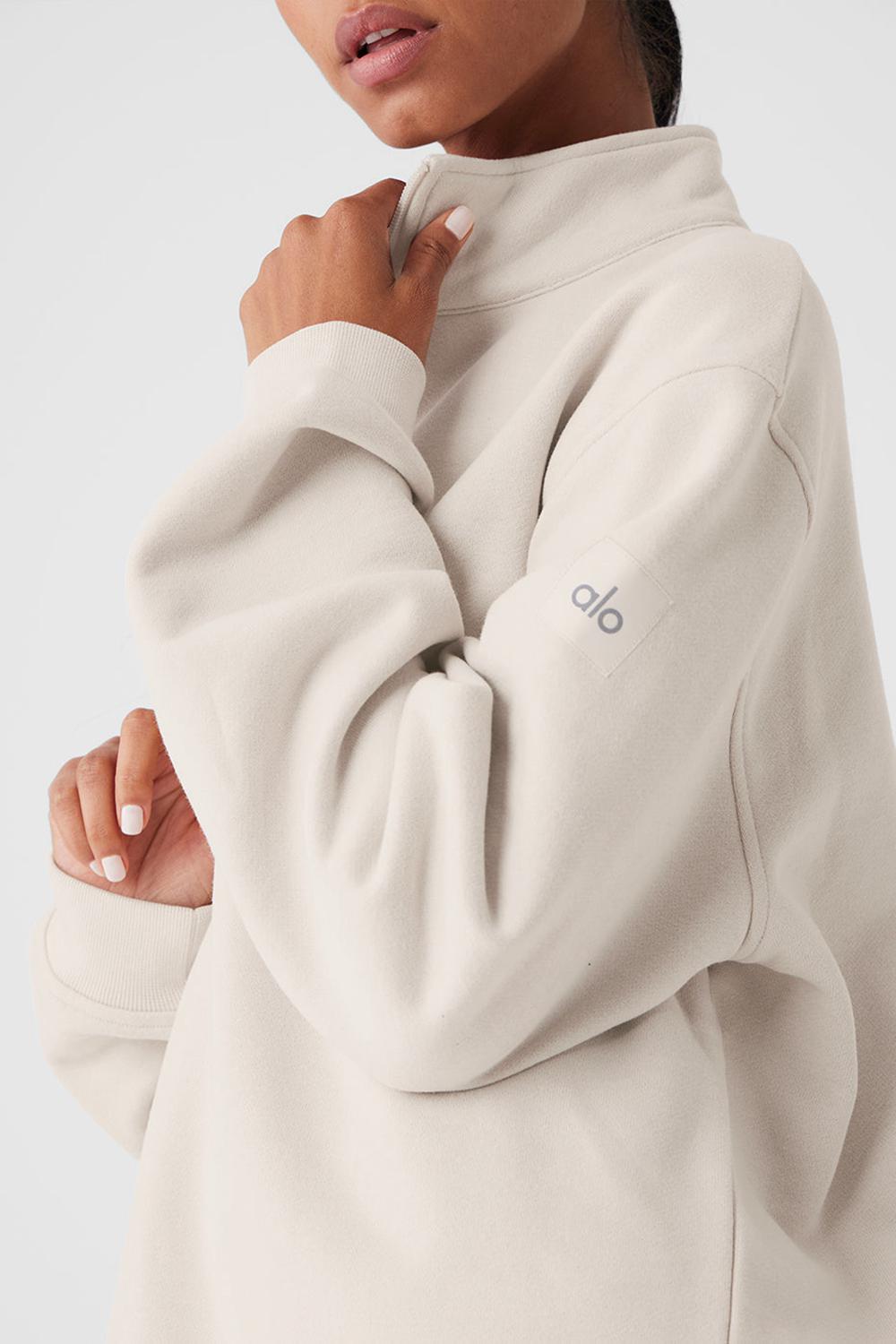 Φουτερ με Κουκουλα γυναικεια Alo Yoga Renown Heavy Weight 1/4 Zip Bone | Greece  YUMJT-5279