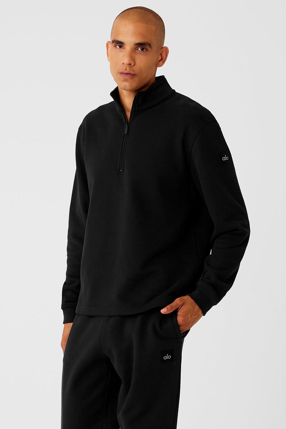 Φουτερ με Κουκουλα ανδρικα Alo Yoga Renown Heavy Weight 1/4 Zip μαυρα | Greece  JHMSU-4910