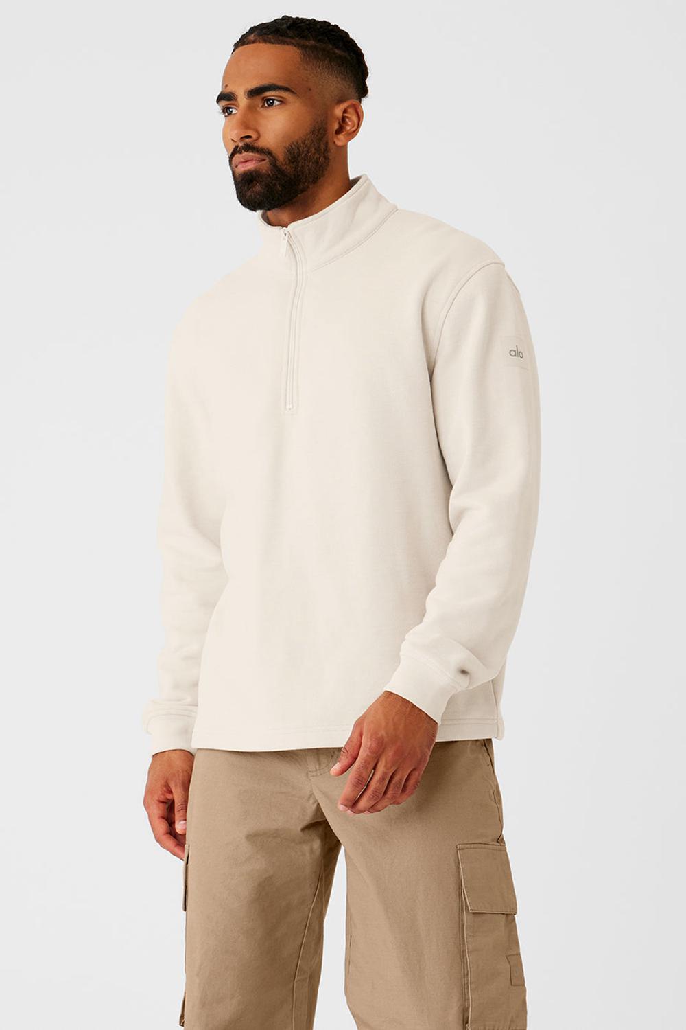 Φουτερ με Κουκουλα ανδρικα Alo Yoga Renown Heavy Weight 1/4 Zip Bone | Greece  XORPK-4102