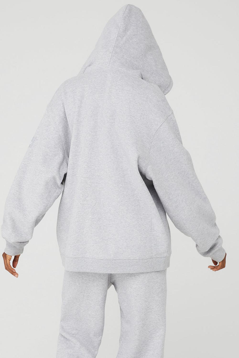 Φουτερ με Κουκουλα γυναικεια Alo Yoga Renown Heavy Weight Full Zip γκρι | Greece  JOLVY-1256