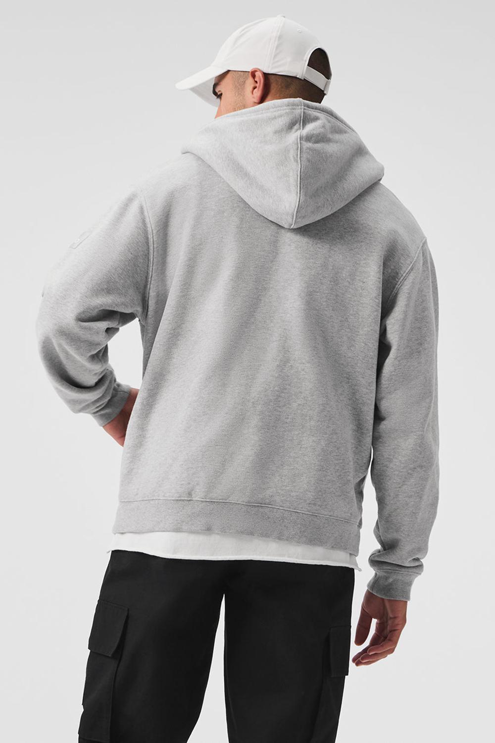 Φουτερ με Κουκουλα ανδρικα Alo Yoga Renown Heavy Weight Full Zip γκρι | Greece  ZFGYL-7261