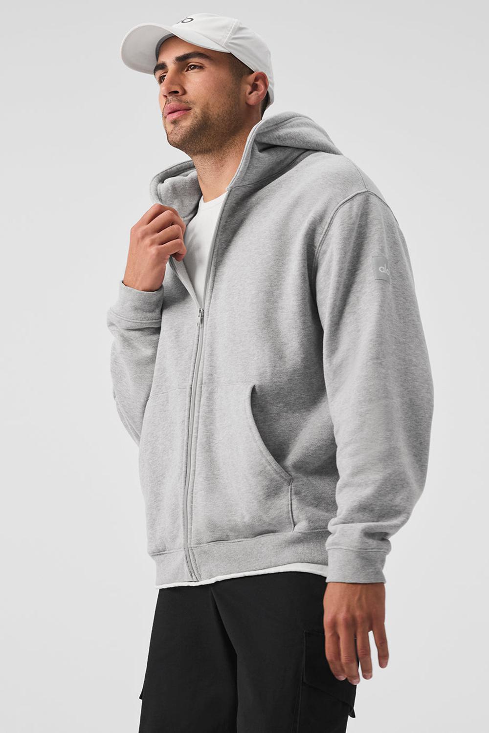 Φουτερ με Κουκουλα ανδρικα Alo Yoga Renown Heavy Weight Full Zip γκρι | Greece  ZFGYL-7261