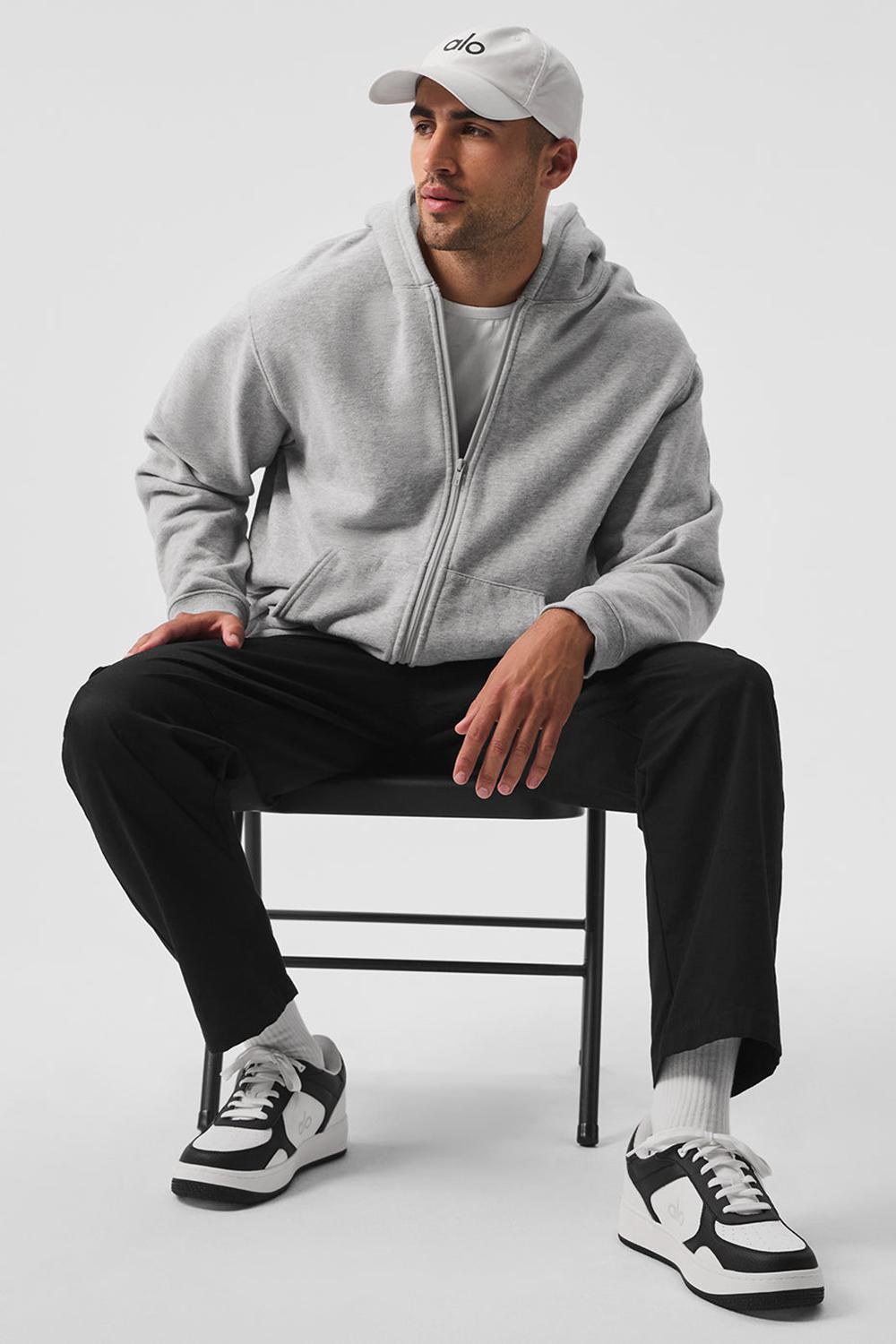 Φουτερ με Κουκουλα ανδρικα Alo Yoga Renown Heavy Weight Full Zip γκρι | Greece  ZFGYL-7261