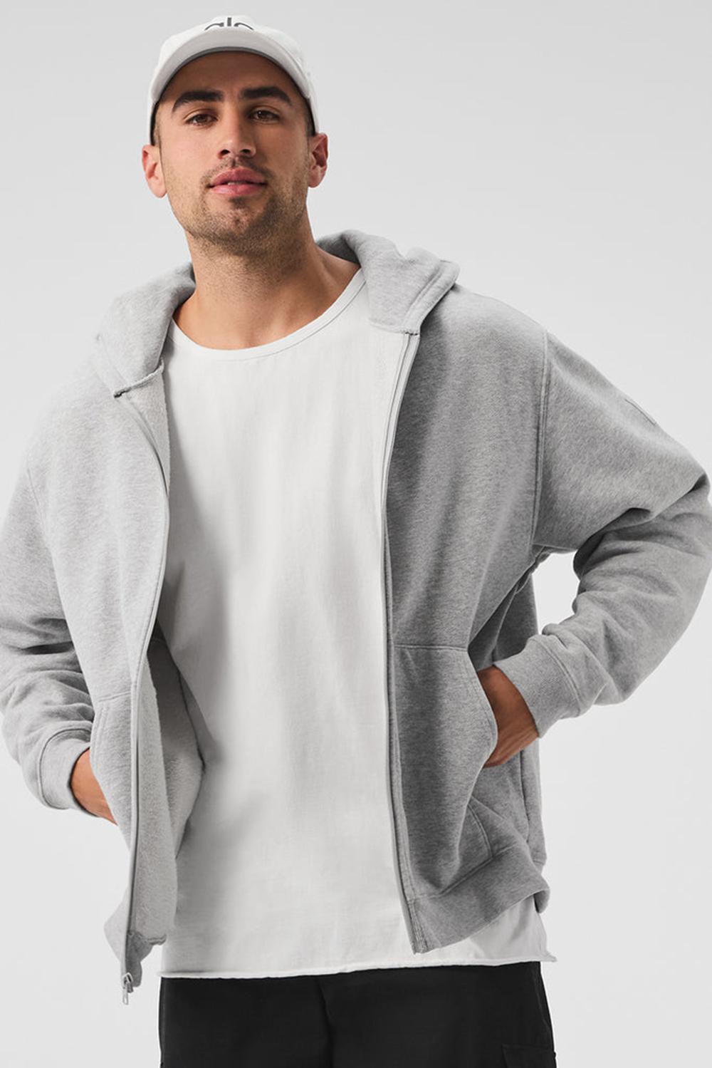 Φουτερ με Κουκουλα ανδρικα Alo Yoga Renown Heavy Weight Full Zip γκρι | Greece  ZFGYL-7261