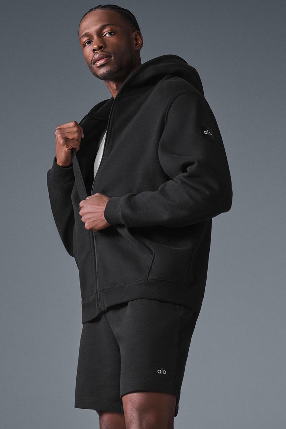 Φουτερ με Κουκουλα ανδρικα Alo Yoga Renown Heavy Weight Full Zip μαυρα | Greece  ZSDWF-3150