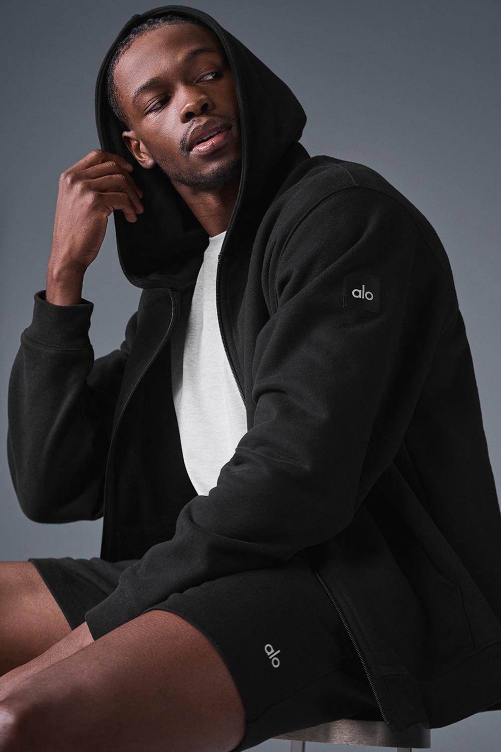 Φουτερ με Κουκουλα ανδρικα Alo Yoga Renown Heavy Weight Full Zip μαυρα | Greece  ZSDWF-3150