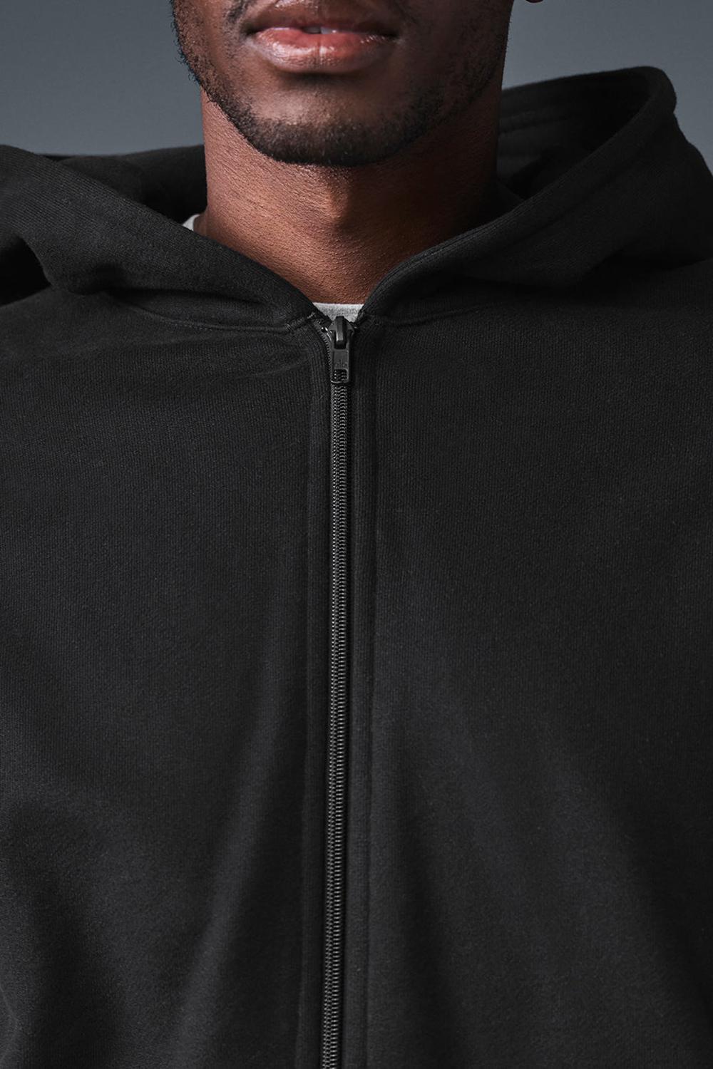 Φουτερ με Κουκουλα ανδρικα Alo Yoga Renown Heavy Weight Full Zip μαυρα | Greece  ZSDWF-3150