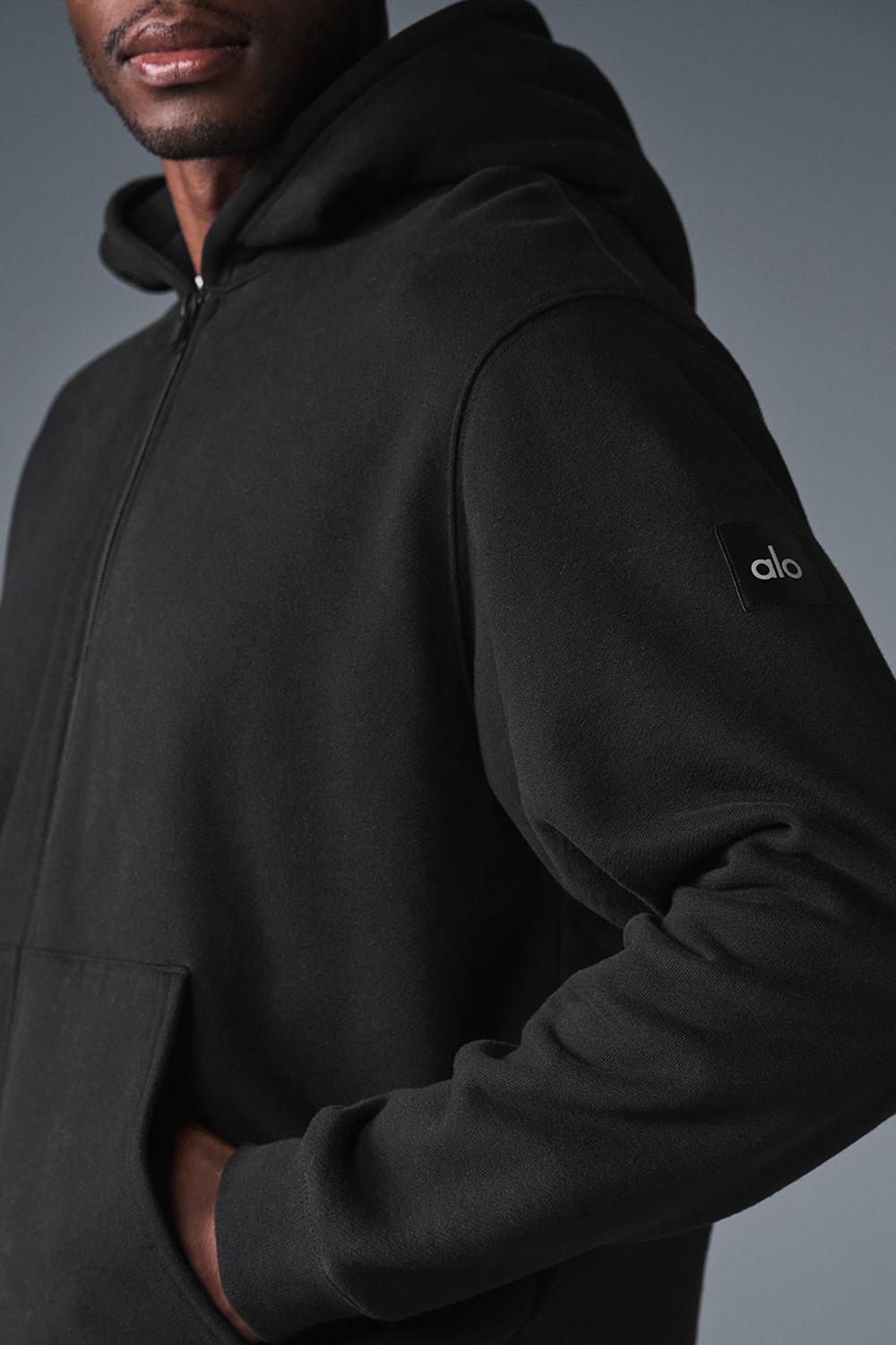 Φουτερ με Κουκουλα ανδρικα Alo Yoga Renown Heavy Weight Full Zip μαυρα | Greece  ZSDWF-3150