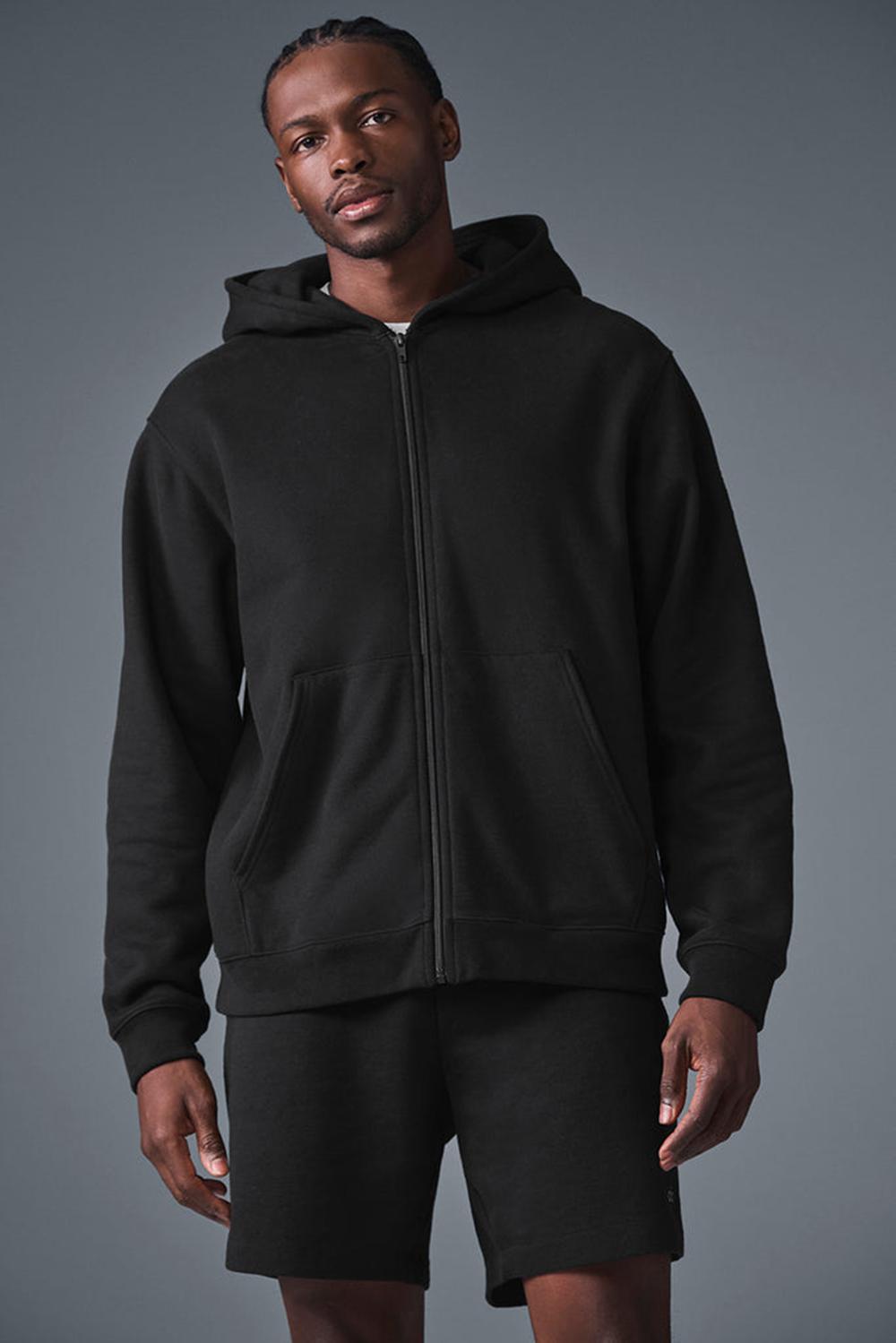 Φουτερ με Κουκουλα ανδρικα Alo Yoga Renown Heavy Weight Full Zip μαυρα | Greece  ZSDWF-3150