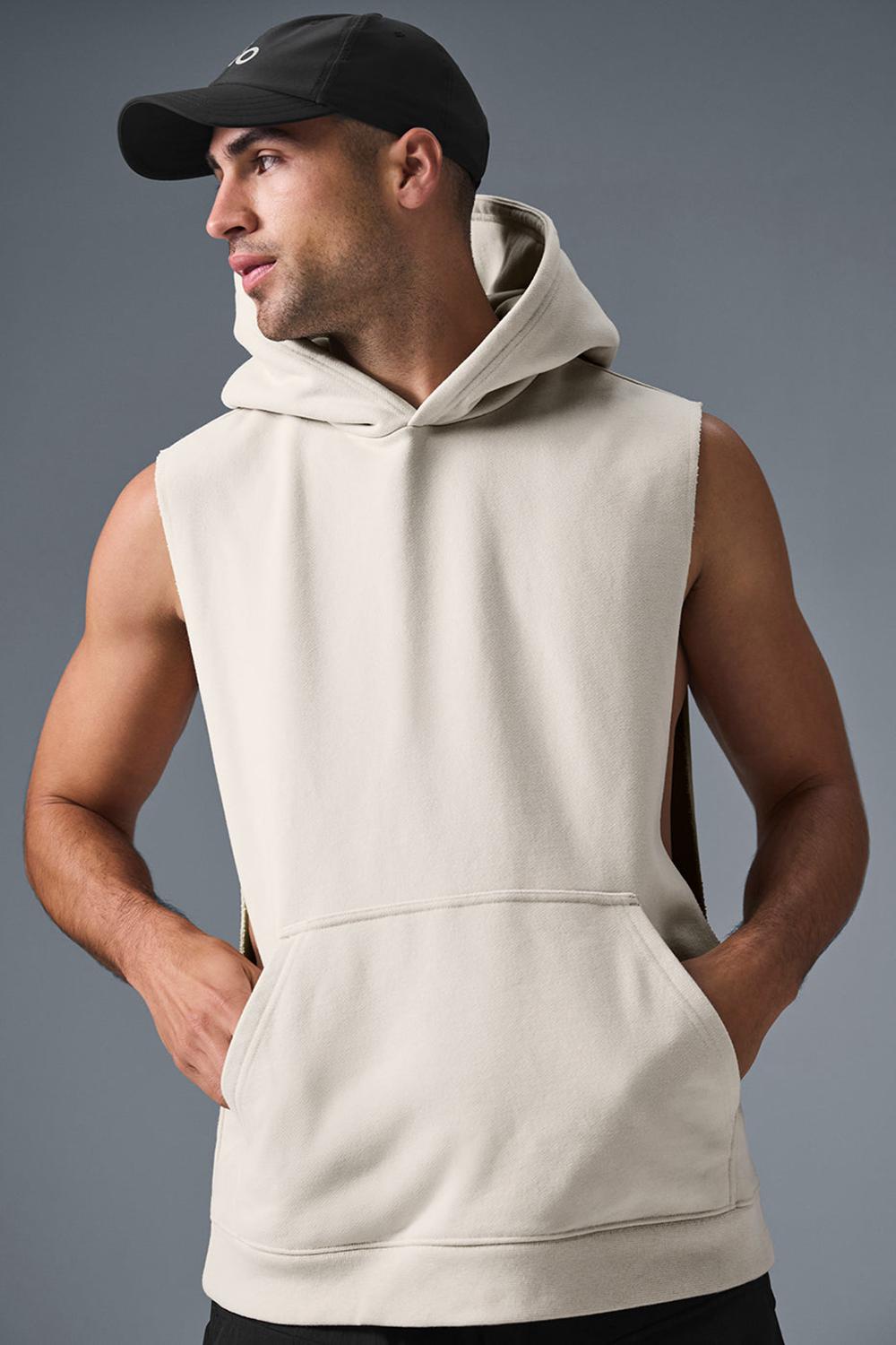 Φουτερ με Κουκουλα ανδρικα Alo Yoga Renown Sleeveless Bone | Greece  QAHOD-5847