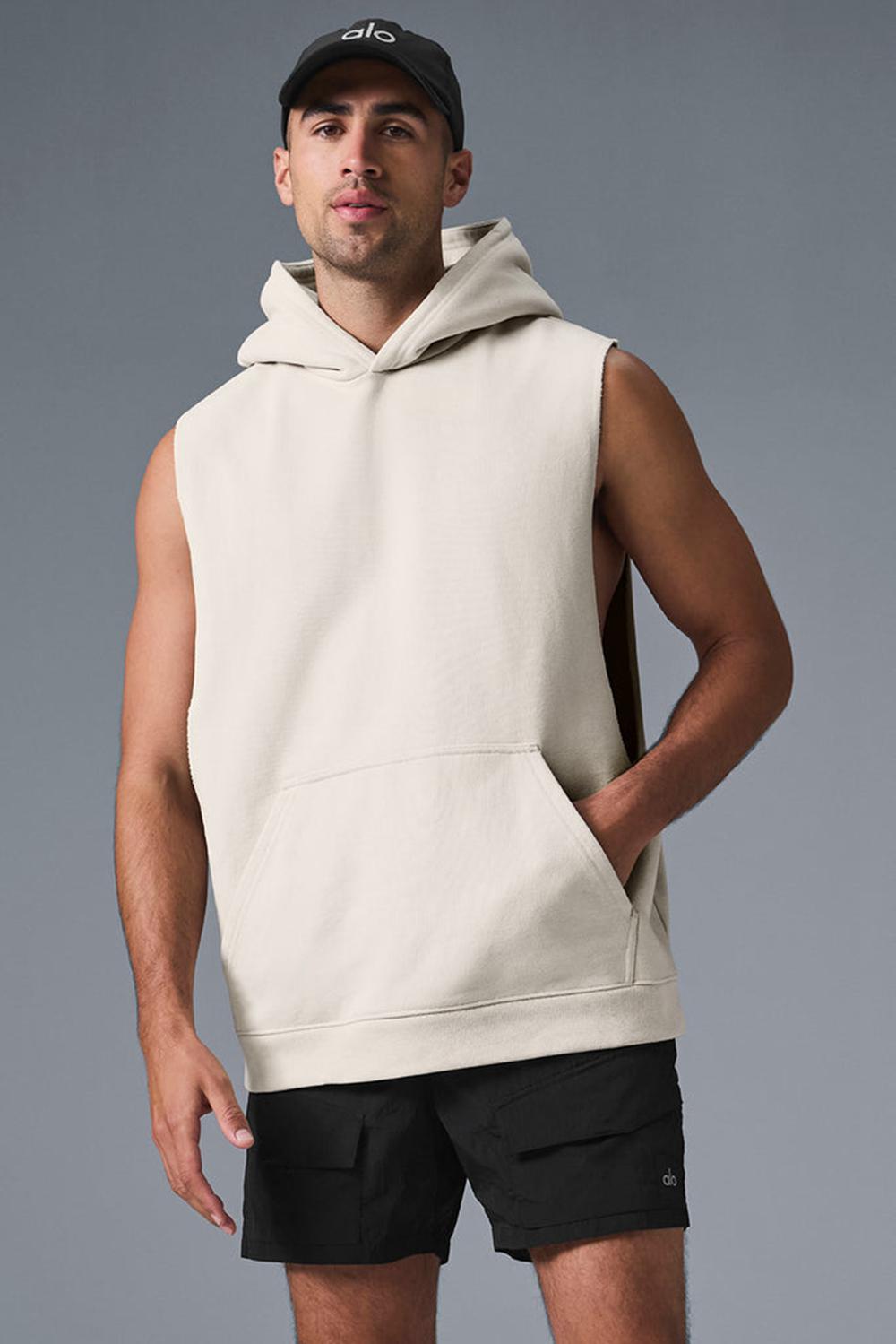 Φουτερ με Κουκουλα ανδρικα Alo Yoga Renown Sleeveless Bone | Greece  QAHOD-5847