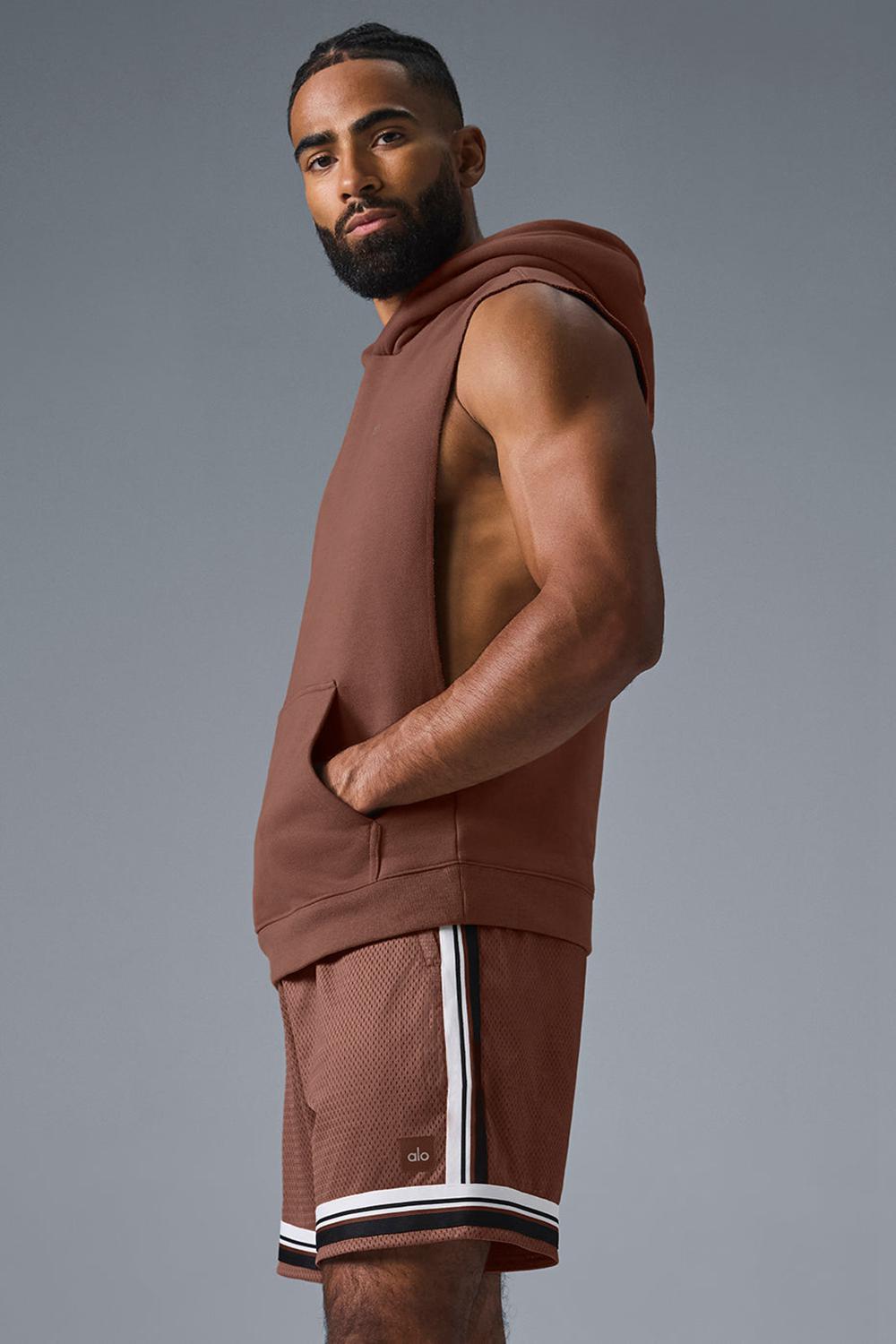 Φουτερ με Κουκουλα ανδρικα Alo Yoga Renown Sleeveless Chestnut | Greece  QMRDY-0562