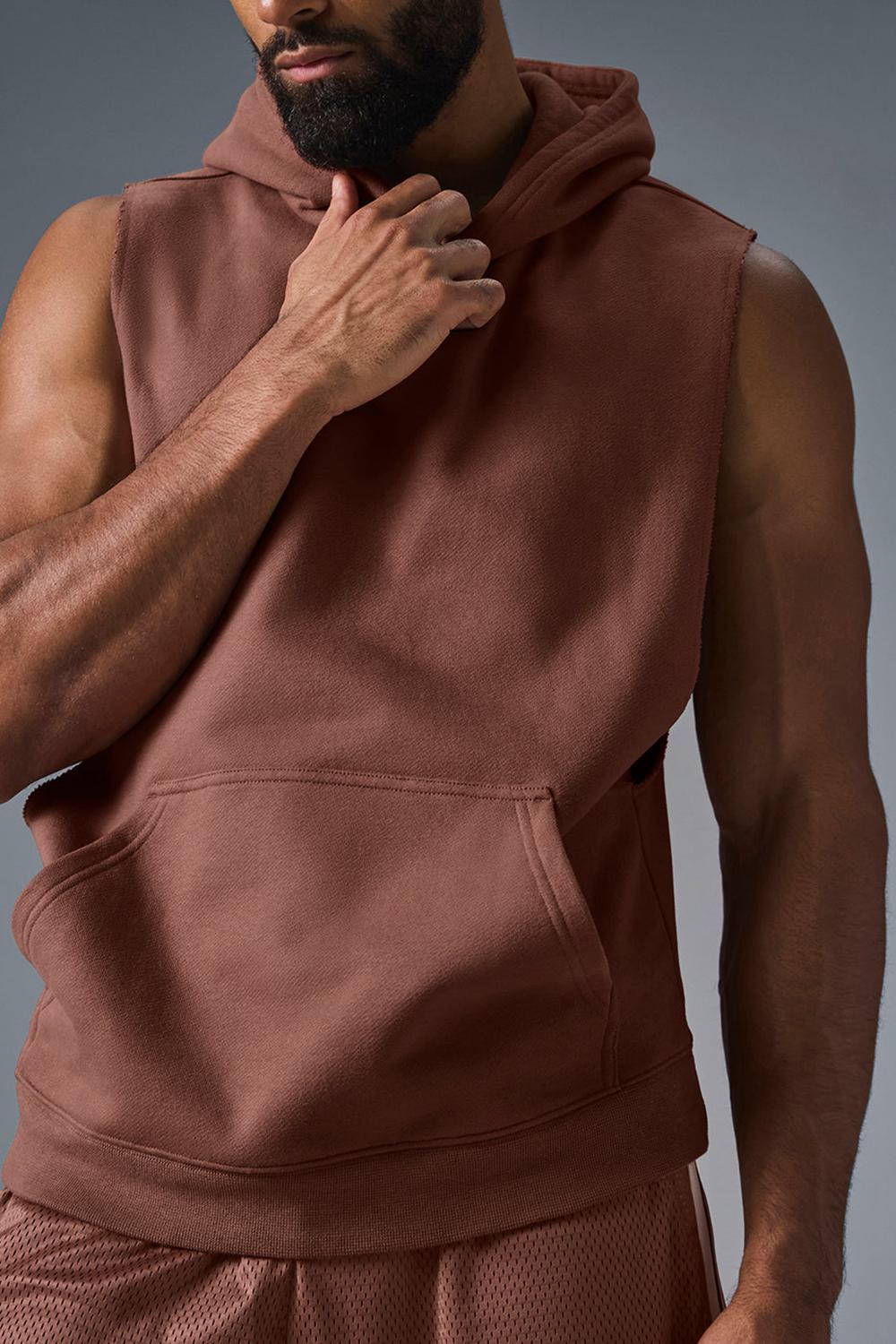 Φουτερ με Κουκουλα ανδρικα Alo Yoga Renown Sleeveless Chestnut | Greece  QMRDY-0562