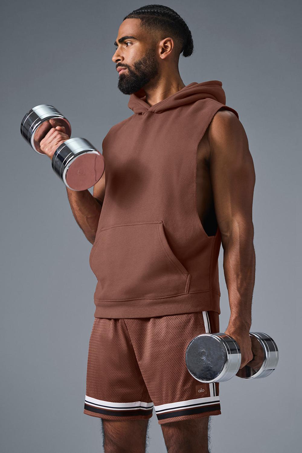 Φουτερ με Κουκουλα ανδρικα Alo Yoga Renown Sleeveless Chestnut | Greece  QMRDY-0562