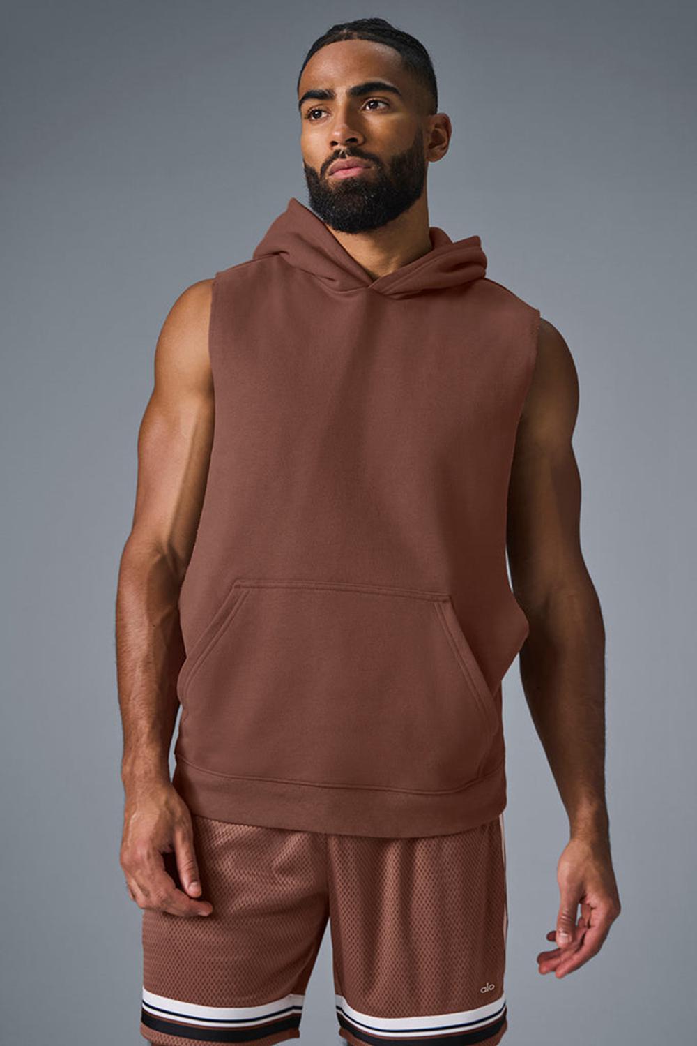 Φουτερ με Κουκουλα ανδρικα Alo Yoga Renown Sleeveless Chestnut | Greece  QMRDY-0562