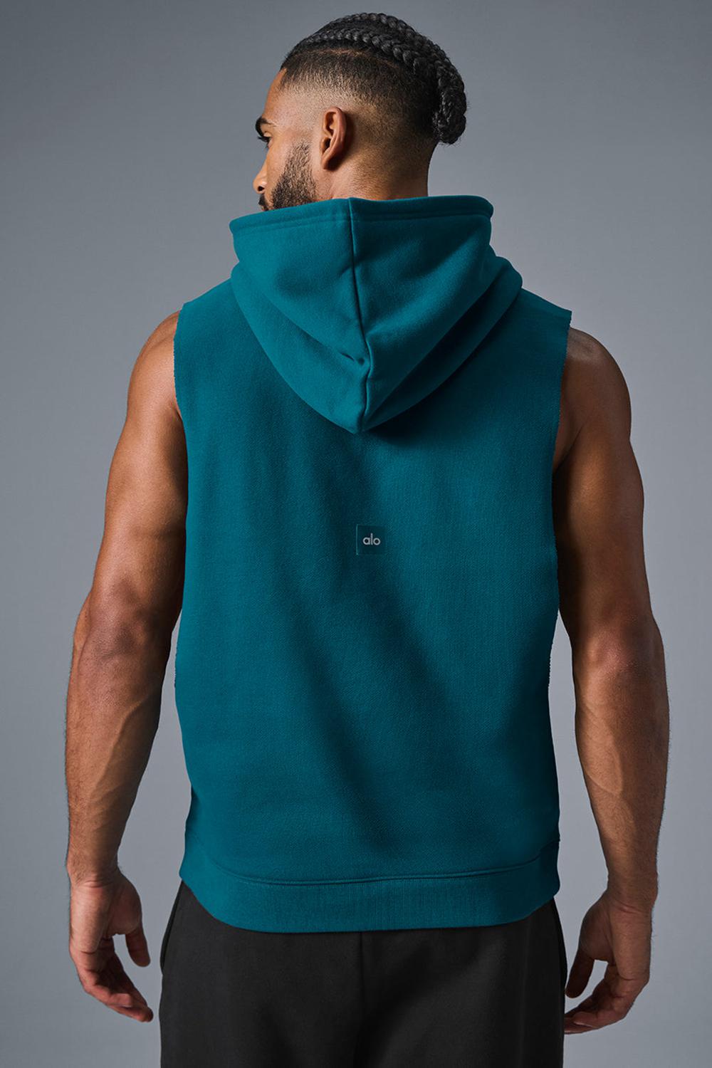 Φουτερ με Κουκουλα ανδρικα Alo Yoga Renown Sleeveless Oceanic Teal | Greece  IQLVS-8572