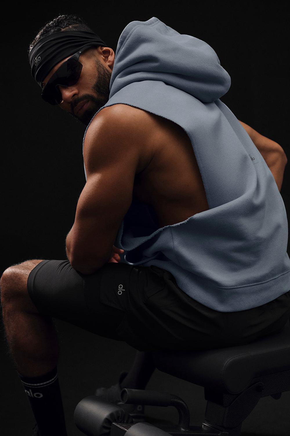 Φουτερ με Κουκουλα ανδρικα Alo Yoga Renown Sleeveless γκρι | Greece  GCMLK-0319