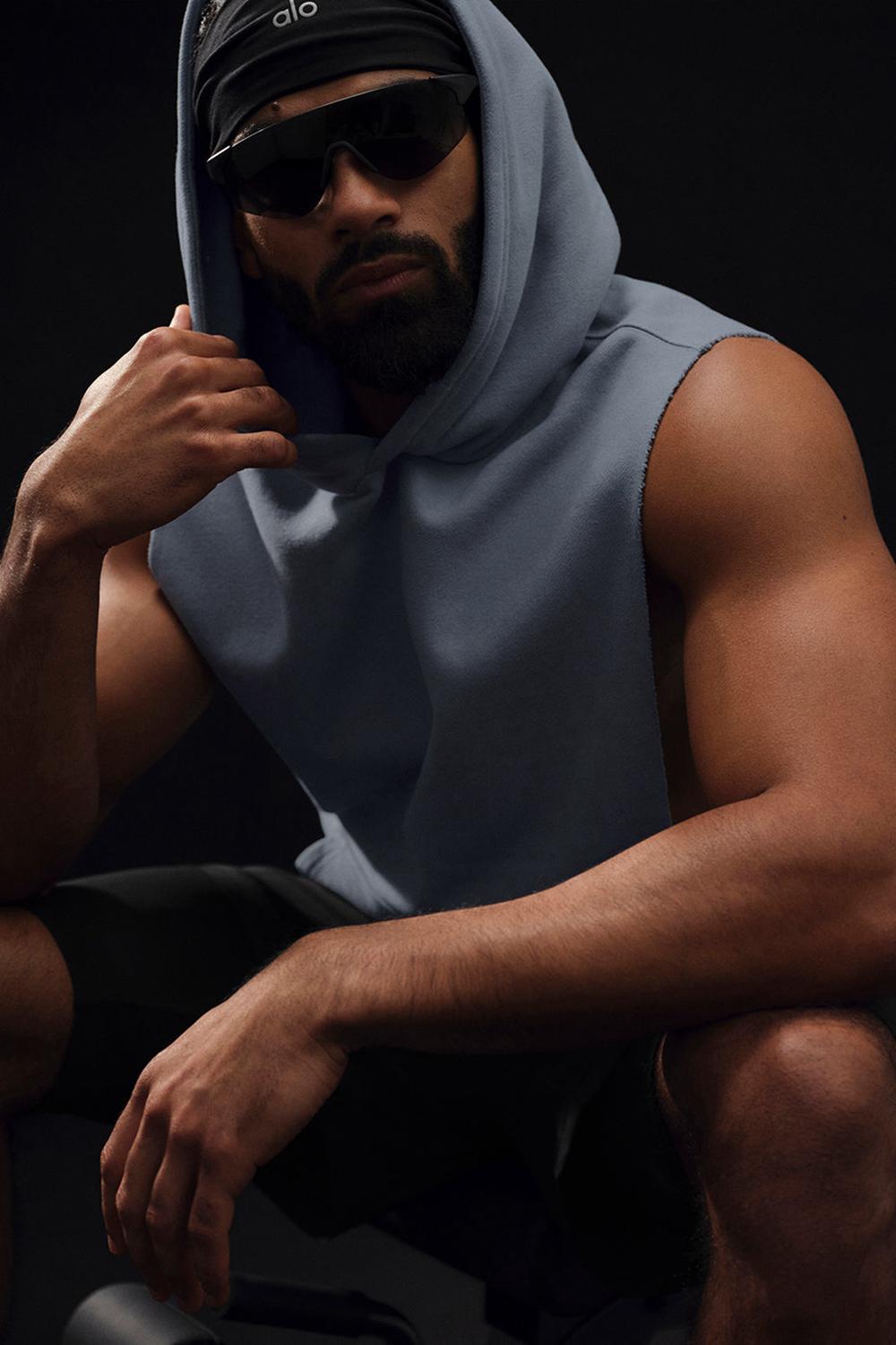 Φουτερ με Κουκουλα ανδρικα Alo Yoga Renown Sleeveless γκρι | Greece  GCMLK-0319
