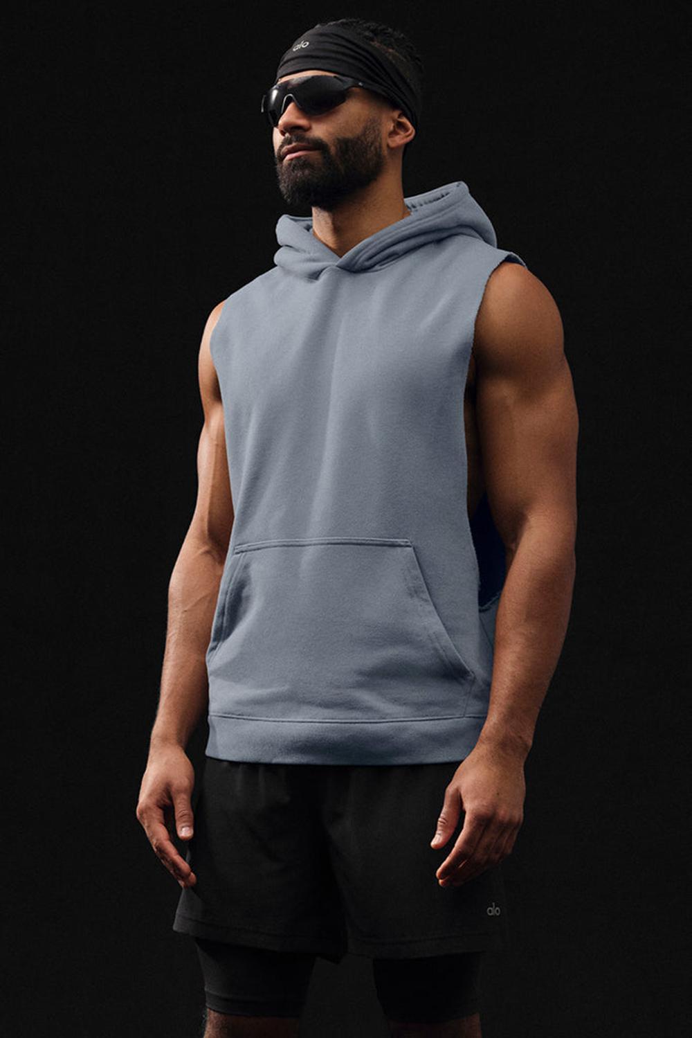 Φουτερ με Κουκουλα ανδρικα Alo Yoga Renown Sleeveless γκρι | Greece  GCMLK-0319