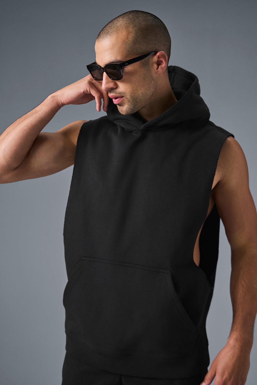 Φουτερ με Κουκουλα ανδρικα Alo Yoga Renown Sleeveless μαυρα | Greece  KUFEC-3120