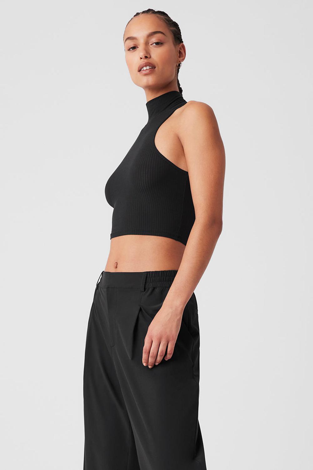 φανελακια για τρεξιμο γυναικεια Alo Yoga Ribbed Sea Coast Cropped Turtleneck μαυρα | Greece  OSJDF-4036