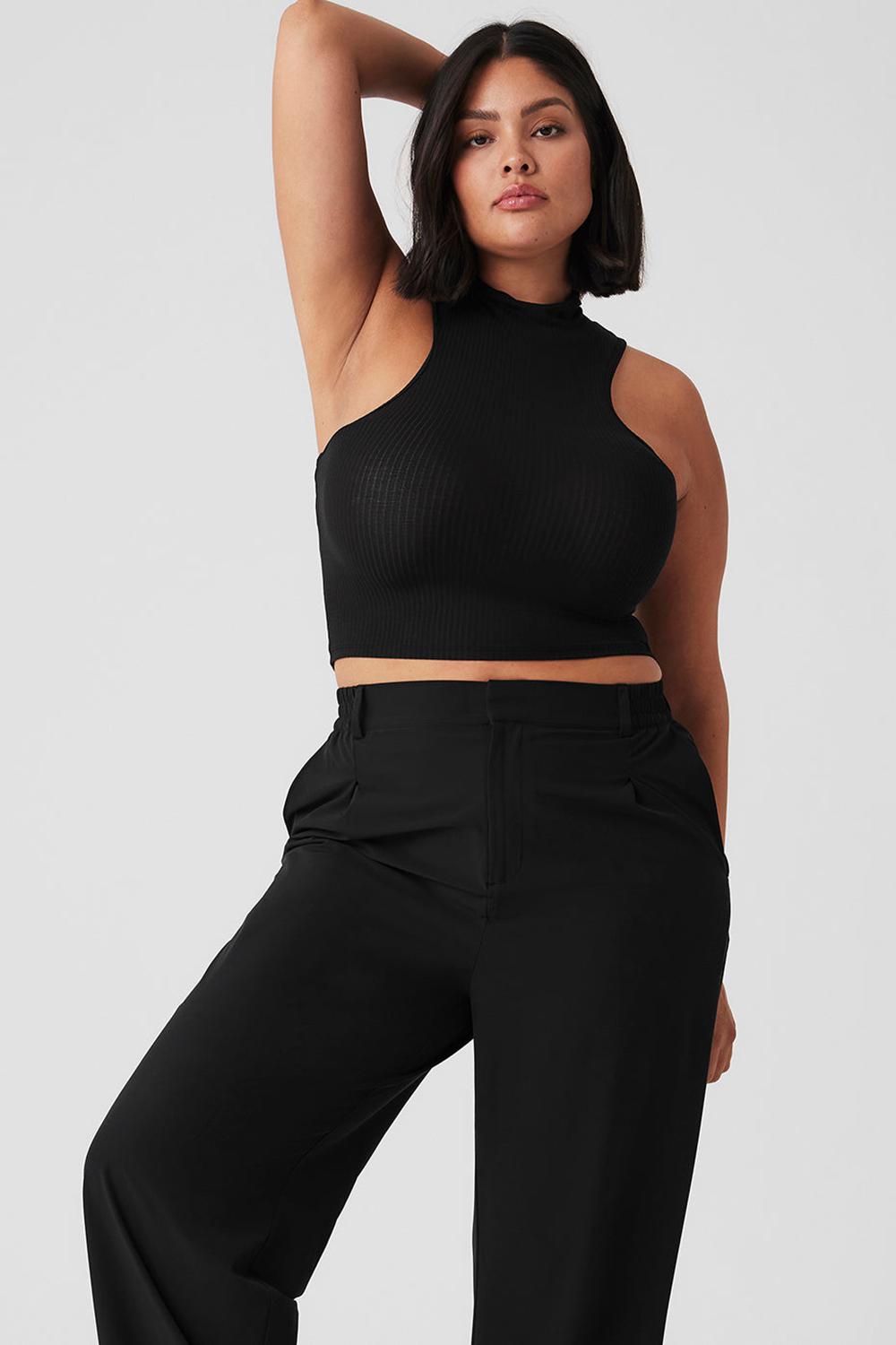 φανελακια για τρεξιμο γυναικεια Alo Yoga Ribbed Sea Coast Cropped Turtleneck μαυρα | Greece  OSJDF-4036