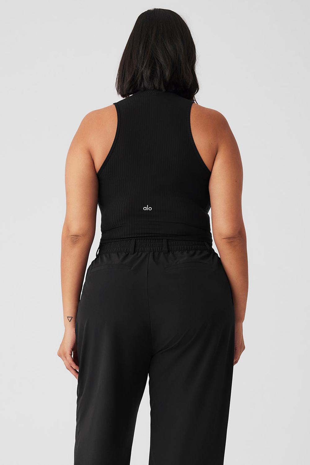 φανελακια για τρεξιμο γυναικεια Alo Yoga Ribbed Sea Coast Cropped Turtleneck μαυρα | Greece  OSJDF-4036