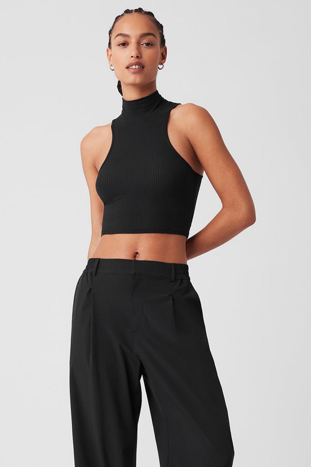φανελακια για τρεξιμο γυναικεια Alo Yoga Ribbed Sea Coast Cropped Turtleneck μαυρα | Greece  OSJDF-4036