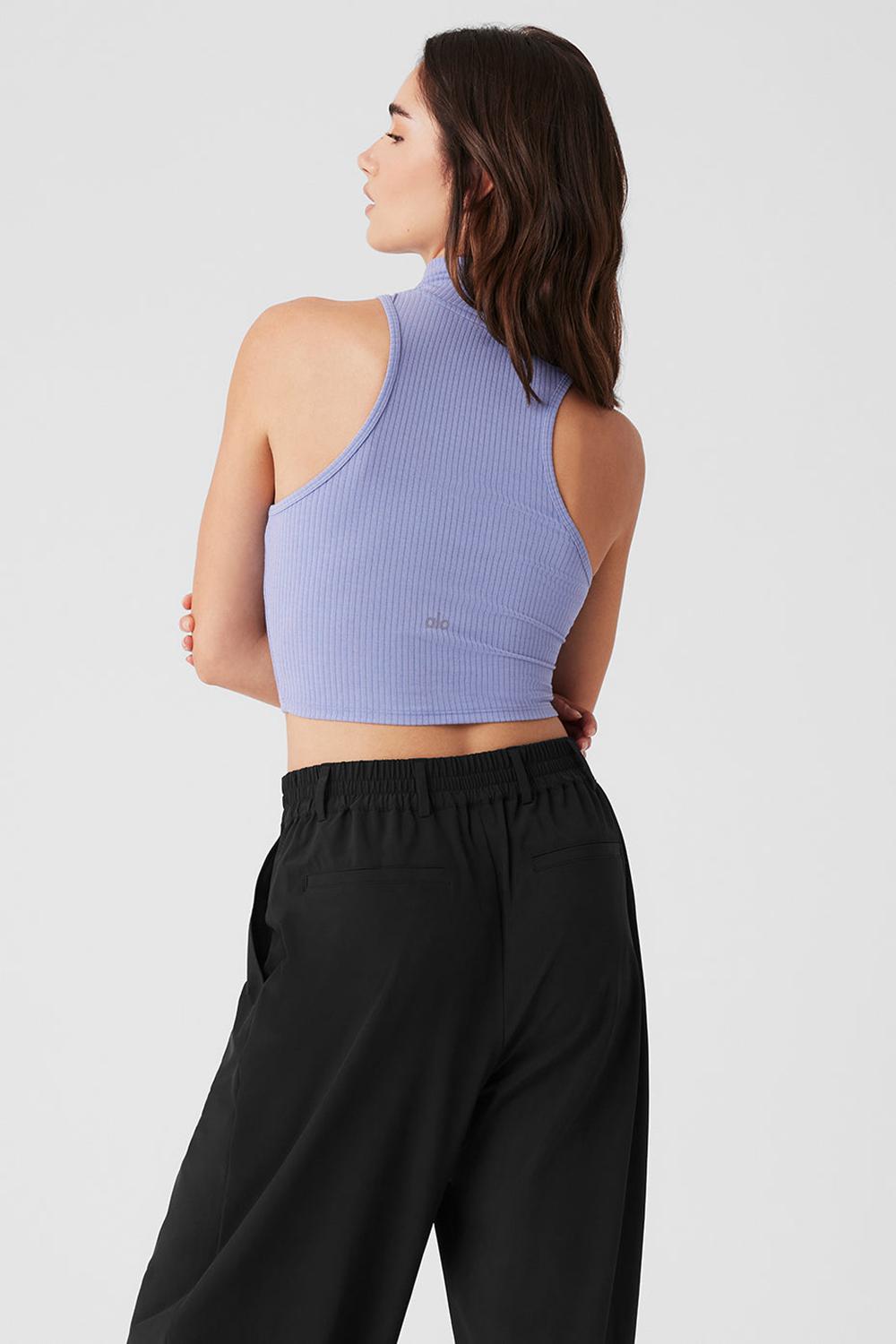 φανελακια για τρεξιμο γυναικεια Alo Yoga Ribbed Sea Coast Cropped Turtleneck μπλε | Greece  YUGCM-9175