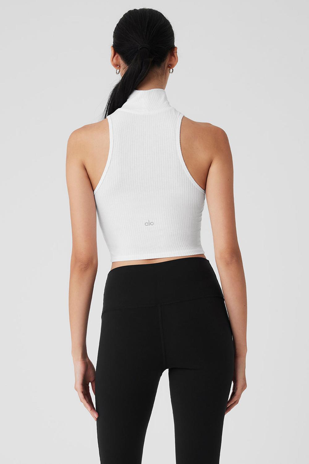 φανελακια για τρεξιμο γυναικεια Alo Yoga Ribbed Sea Coast Cropped Turtleneck ασπρα | Greece  YMRVN-7026