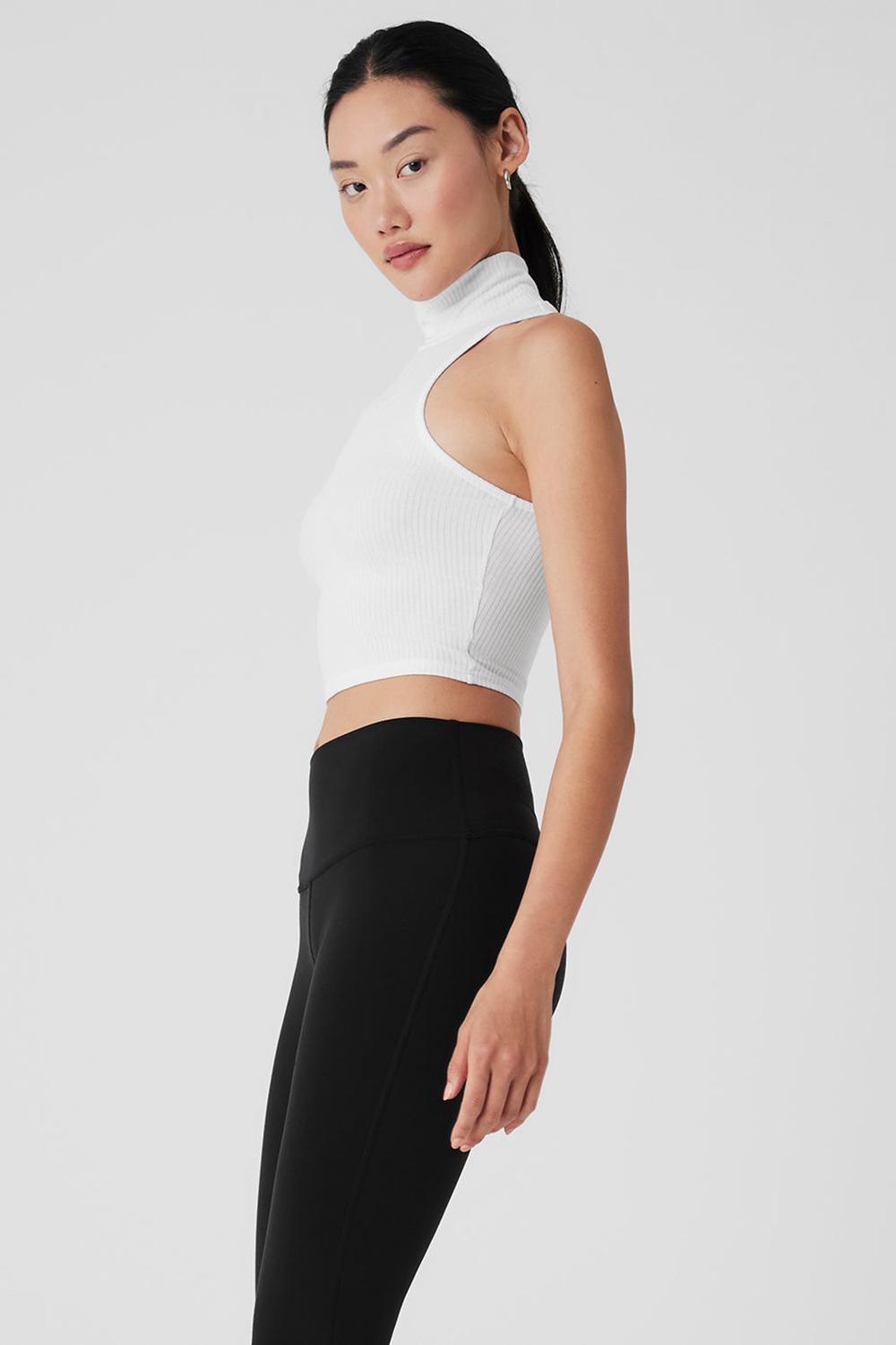 φανελακια για τρεξιμο γυναικεια Alo Yoga Ribbed Sea Coast Cropped Turtleneck ασπρα | Greece  YMRVN-7026