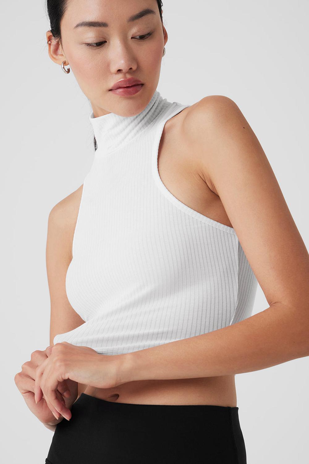 φανελακια για τρεξιμο γυναικεια Alo Yoga Ribbed Sea Coast Cropped Turtleneck ασπρα | Greece  YMRVN-7026